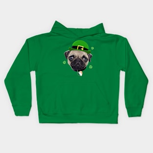 Pug Dog St Patrick’s Day Irish Flag And Shamrocks Kids Hoodie